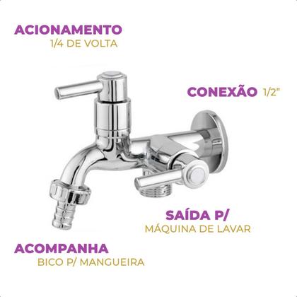 Imagem de Torneira Tanque/maquina 2 Saídas Abs Cromado Slim 1/4 V