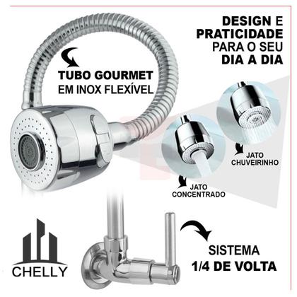 Imagem de Torneira Tubo Flexível Parede Cozinha para Pia de Cozinha Gourmet Flexível Inox Metal