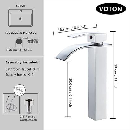 Imagem de Torneira VOTON Vessel Sink Chrome Tall Waterfall, alça única