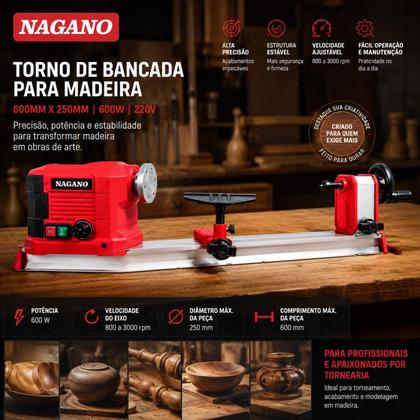 Imagem de Torno De Bancada Para Madeira 600mm x 250mm 600w 220v