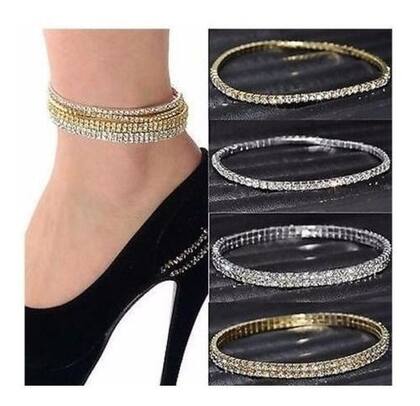 Imagem de Tornozeleira Pulseira Strass Prata Dourada Noiva Debutante
