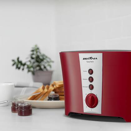 Imagem de Torradeira Britânia Tosta Pane 3 Em 1 Inox 7 Níveis 850w Cor Vermelho