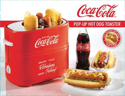 Imagem de Torradeira de cachorro-quente Nostalgia Coca-Cola, pão de 2 compartimentos com mini pinças