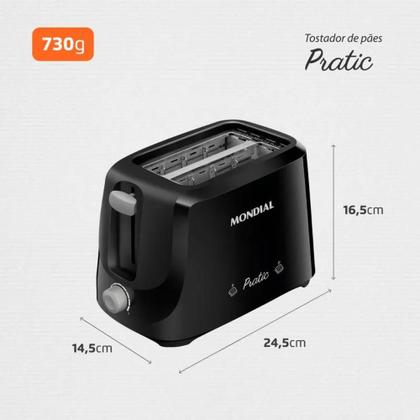 Imagem de Torradeira Elétrica Mondial Pratic com 6 Níveis de Tostagem 700W Preto 220V - T-18