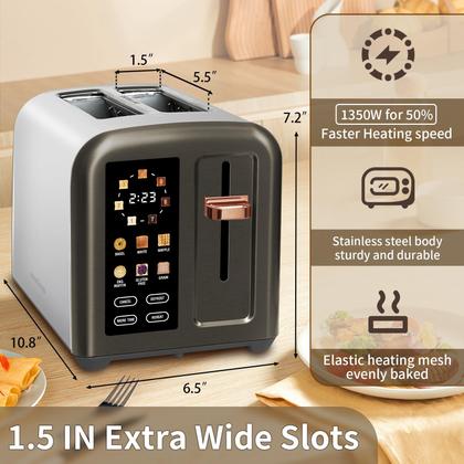 Imagem de Torradeira SEEDEEM de 2 fatias em aço inoxidável Touch LCD 1350W