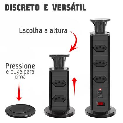 Imagem de Torre 3 Tomada 20a Bancada Retrátil Embutir Usb e Tipo-c - B-MAX