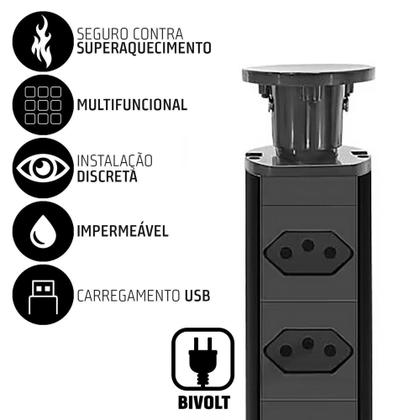 Imagem de Torre 3 Tomada 20a Bancada Retrátil Embutir Usb e Tipo-c - B-MAX