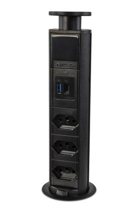 Imagem de Torre de 3 Tomadas Usb A Usb C Multiplug 20a Retrátil Preta