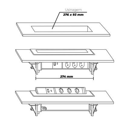 Imagem de Torre de Embutir Linear PowerDock H1-I com 03 Tomadas 20A e 02 USB Níquel Escovado Hafele