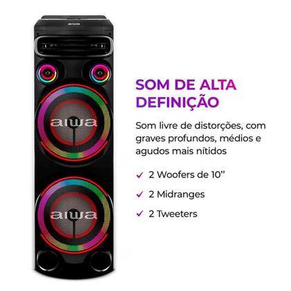 Imagem de Torre De Som AIWA, RGB, Bivolt, Bluetooth 5.3, TWS, 2 Woofers 10, Preto - AWS-T2W-02