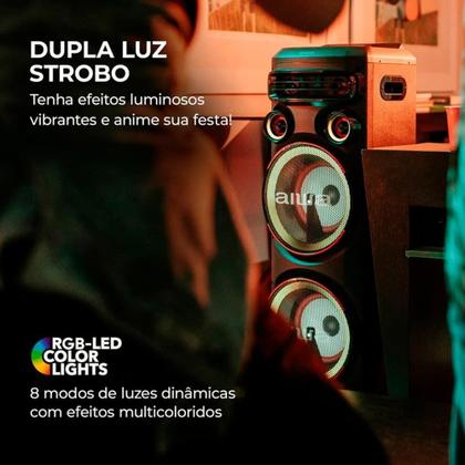 Imagem de Torre De Som AIWA, RGB, Bivolt, Bluetooth 5.3, TWS, 2 Woofers 10, Preto - AWS-T2W-02