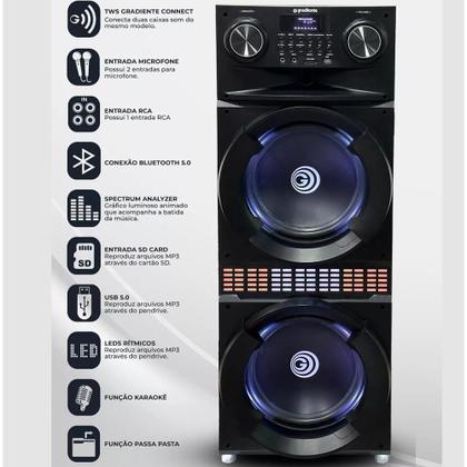 Imagem de Torre de Som Gradiente Power Party GCA312 2200w Bluetooth Caixa Amplificada 2 Woofers 12" e Tweeter