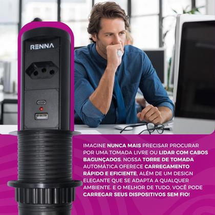 Imagem de Torre De Tomada Automática C/ Carregado Wirelesr Usb Preta