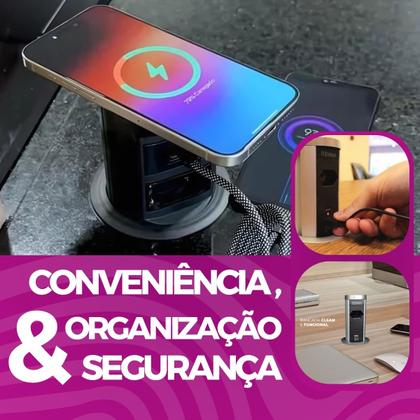 Imagem de Torre De Tomada Automática C/ Carregado Wirelesr Usb Preta