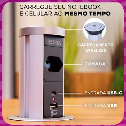 Imagem de Torre De Tomada Automática C/ Carregado Wirelesr Usb Preta