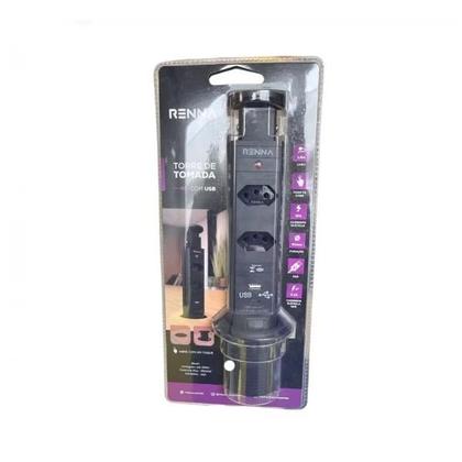 Imagem de Torre de tomada c/ 2 tomadas + 2 usb preta