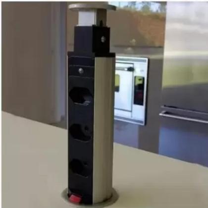 Imagem de Torre De Tomada C/ 3 Entradas 10a/20a Retratil Embutir Prata Mesa