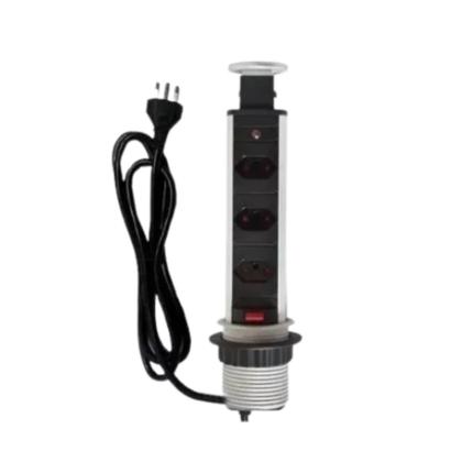 Imagem de Torre De Tomada C/ 3 Entradas 10a/20a Retratil Embutir Prata Mesa