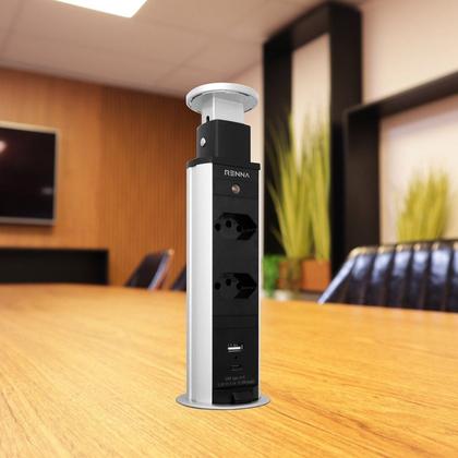 Imagem de Torre de Tomada com 2 Tomadas + 2 Usb (tipo A+c) Retrátil Renna