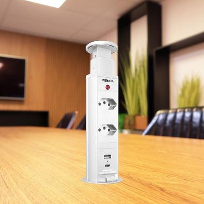 Imagem de Torre de Tomada com 2 Tomadas + 2 Usb (tipo A+c) Retrátil Renna