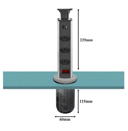 Imagem de Torre De Tomada de Embutir Retrátil Multiplug 3 Tomadas e USB Para Bancada