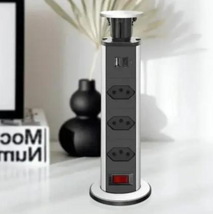Imagem de Torre De Tomada de Embutir Retrátil Multiplug 3 Tomadas e USB Para Bancada