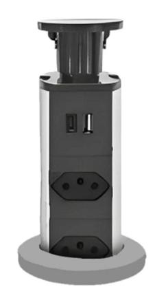 Imagem de Torre De Tomada de Embutir Retrátil Multiplug 3 Tomadas e USB Para Bancada