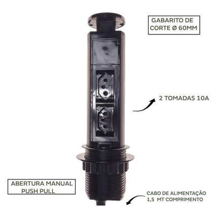 Imagem de Torre de tomada mini totem manual 2 tomadas 10a preto qtmov