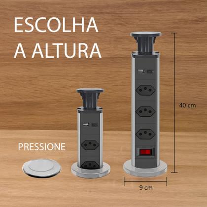 Imagem de Torre de Tomada Multiplug Retrátil 3 Tomadas e USB+USB-C Embutir Bancada Cyl-tt2