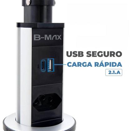 Imagem de Torre de Tomada Multiplug USB Retratil Tipo-C Embutir Mesa