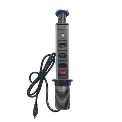 Imagem de Torre de Tomada Multiplug USB Retratil Tipo-C Embutir Mesa