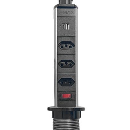 Imagem de Torre de Tomada Multiplug USB Retratil Tipo-C Embutir Mesa