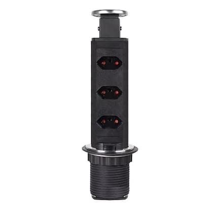 Imagem de Torre De Tomada Preta Inox Retrátil Multiplug Embutir Mesa Granito Kazalinda
