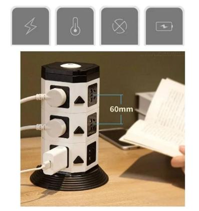 Imagem de Torre De Tomadas Bancada Com Usb Cel Regua Vertical 2 Metros Extensão Vertical