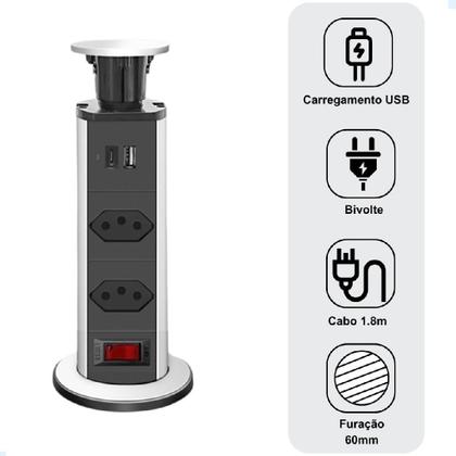 Imagem de Torre De Tomadas Multiplug com 2 tomadas Usb + Usb C