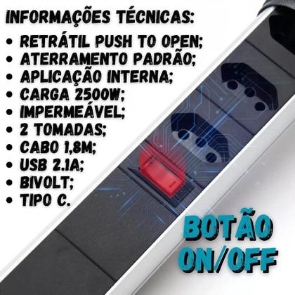 Imagem de Torre De Tomadas Multiplug com 2 tomadas Usb + Usb C