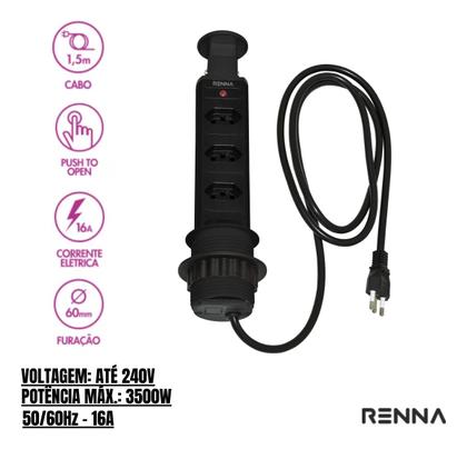 Imagem de Torre de Tomadas Multiplug com 3 Tomadas Preto