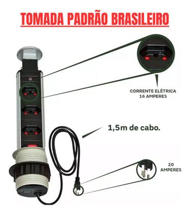 Imagem de Torre de Tomadas Multiplug com 3 Tomadas Preto