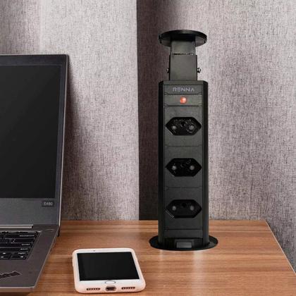 Imagem de Torre de Tomadas Multiplug com 3 Tomadas Preto