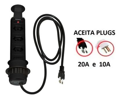 Imagem de Torre de Tomadas Multiplug com 3 Tomadas Preto