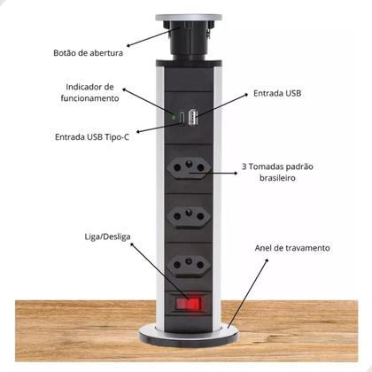 Imagem de Torre de tomadas para bancada multiplug 3 tomadas - OI-TO121