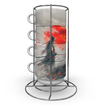 Imagem de Torre de Xícaras Decorativa Samurai e Dragão Japão 150mL