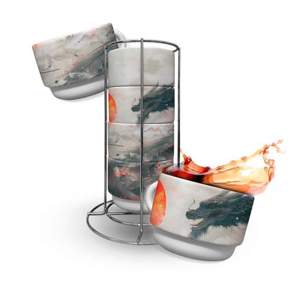 Imagem de Torre de Xícaras Decorativa Samurai e Dragão Japão 150mL
