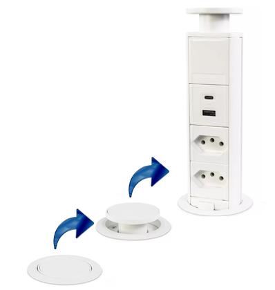 Imagem de Torre mini totem manual 2 tomadas 10a + 2usb rapido branco q