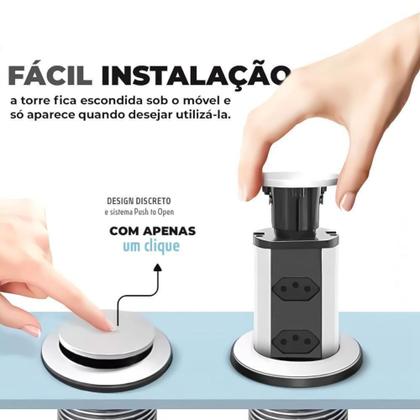 Imagem de Torre Multiplug Retrátil com 2 Tomadas 110-250v 10A - SOLUCAO
