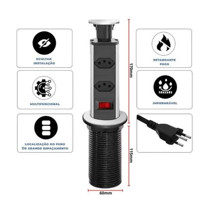 Imagem de Torre Multiplug Retrátil com 2 Tomadas 110-250v 10A - SOLUCAO