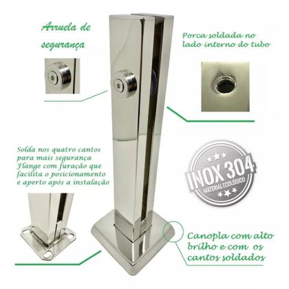Imagem de Torre Pinça Inox 304 30cm 1 Furo Guarda Corpo Polida