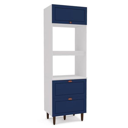 Imagem de Torre Quente 1 Porta 2 Gavetas 2 Nichos para Forno Pérola Yescasa Branco/Azul