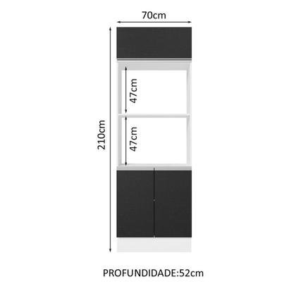 Imagem de Torre Quente Armário de Cozinha 100% MDF 70 cm para 2 Fornos Branco/Preto Acordes Madesa