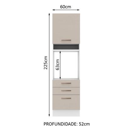 Imagem de Torre Quente Armário de Cozinha 60 cm 1 Porta 3 Gavetas Branco/Crema Agata Madesa